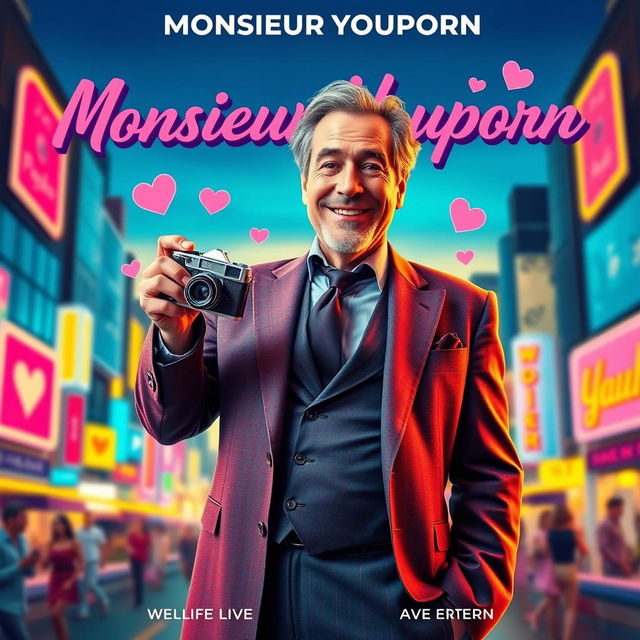 A vibrant movie poster for a fictional film titled 'Monsieur Youporn'