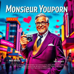 A vibrant movie poster for a fictional film titled 'Monsieur Youporn'