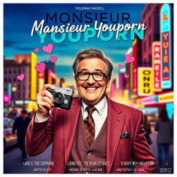 A vibrant movie poster for a fictional film titled 'Monsieur Youporn'
