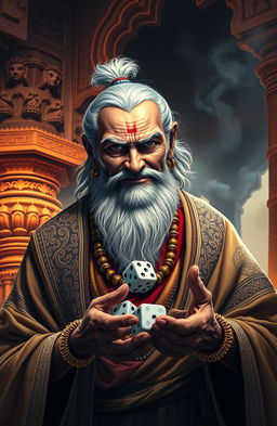 A captivating depiction of Shakuni, the cunning and malevolent character from Hindu mythology, specifically from the Mahabharata