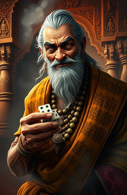 A captivating depiction of Shakuni, the cunning and malevolent character from Hindu mythology, specifically from the Mahabharata