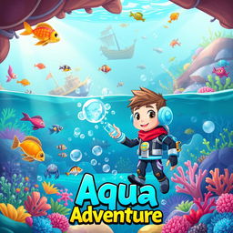 A vibrant and engaging illustration for a water purification game titled 'Aqua Adventure'