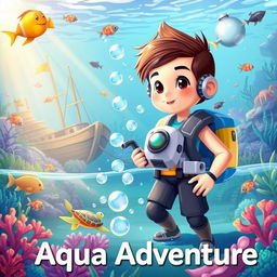A vibrant and engaging illustration for a water purification game titled 'Aqua Adventure'