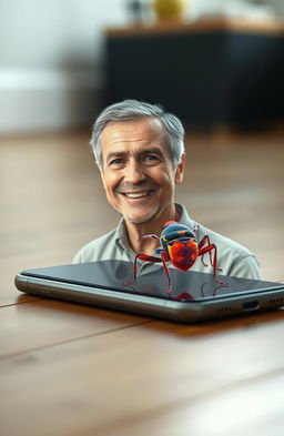 A digital scene depicting a smartphone lying on a wooden floor