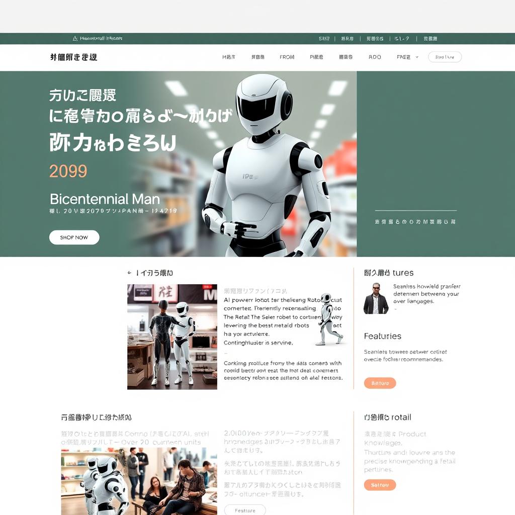 A longread website layout featuring an article on AI-powered humanoid sales robots in Japan