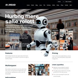 A longread website layout featuring an article on AI-powered humanoid sales robots in Japan