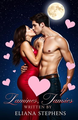 A romantic scene depicting a handsome vampire kissing a stylish girl on her neck