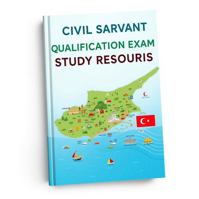 An engaging book cover design for study resources crafted for the qualification exam for civil servants in Northern Cyprus