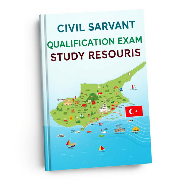 An engaging book cover design for study resources crafted for the qualification exam for civil servants in Northern Cyprus