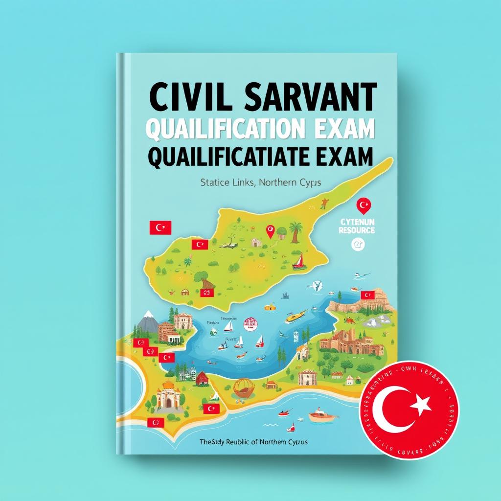 An engaging book cover design for study resources crafted for the qualification exam for civil servants in Northern Cyprus