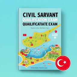 An engaging book cover design for study resources crafted for the qualification exam for civil servants in Northern Cyprus