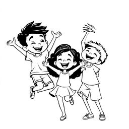 A whimsical Pixar-style illustration featuring children of different races, including a Latino boy, a Black girl, and an Asian boy, all joyfully interacting in a playful manner