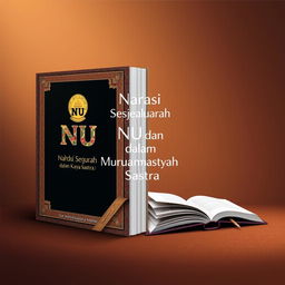 A captivating book cover design titled 'Narasi Sejarah Nu dan Muhammadiyah dalam Karya Sastra'