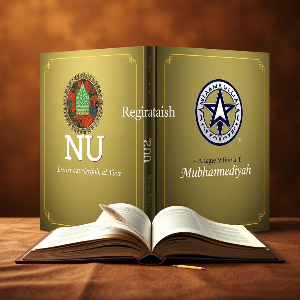 A captivating book cover design titled 'Narasi Sejarah Nu dan Muhammadiyah dalam Karya Sastra'