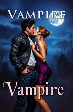 A romantic and sexy book cover depicting a handsome boy with a gangster appearance kissing a stylish girl on her neck under the moonlight