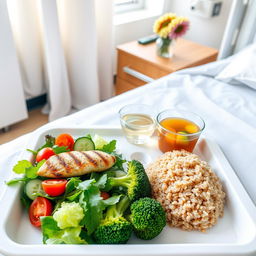 A well-arranged hospital food tray featuring a nutritious meal