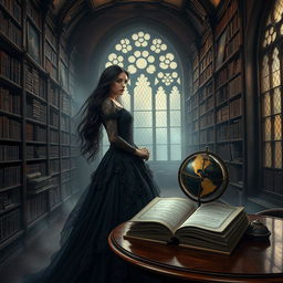 An enchanting dark academia fantasy scene inspired by 'Dreams of Moonstone and Starlight' by Marena Moon