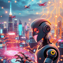 A vibrant and futuristic representation of artificial intelligence at work, showcasing interconnected circuits and glowing data streams flowing through a digital landscape