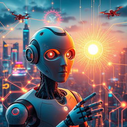 A vibrant and futuristic representation of artificial intelligence at work, showcasing interconnected circuits and glowing data streams flowing through a digital landscape