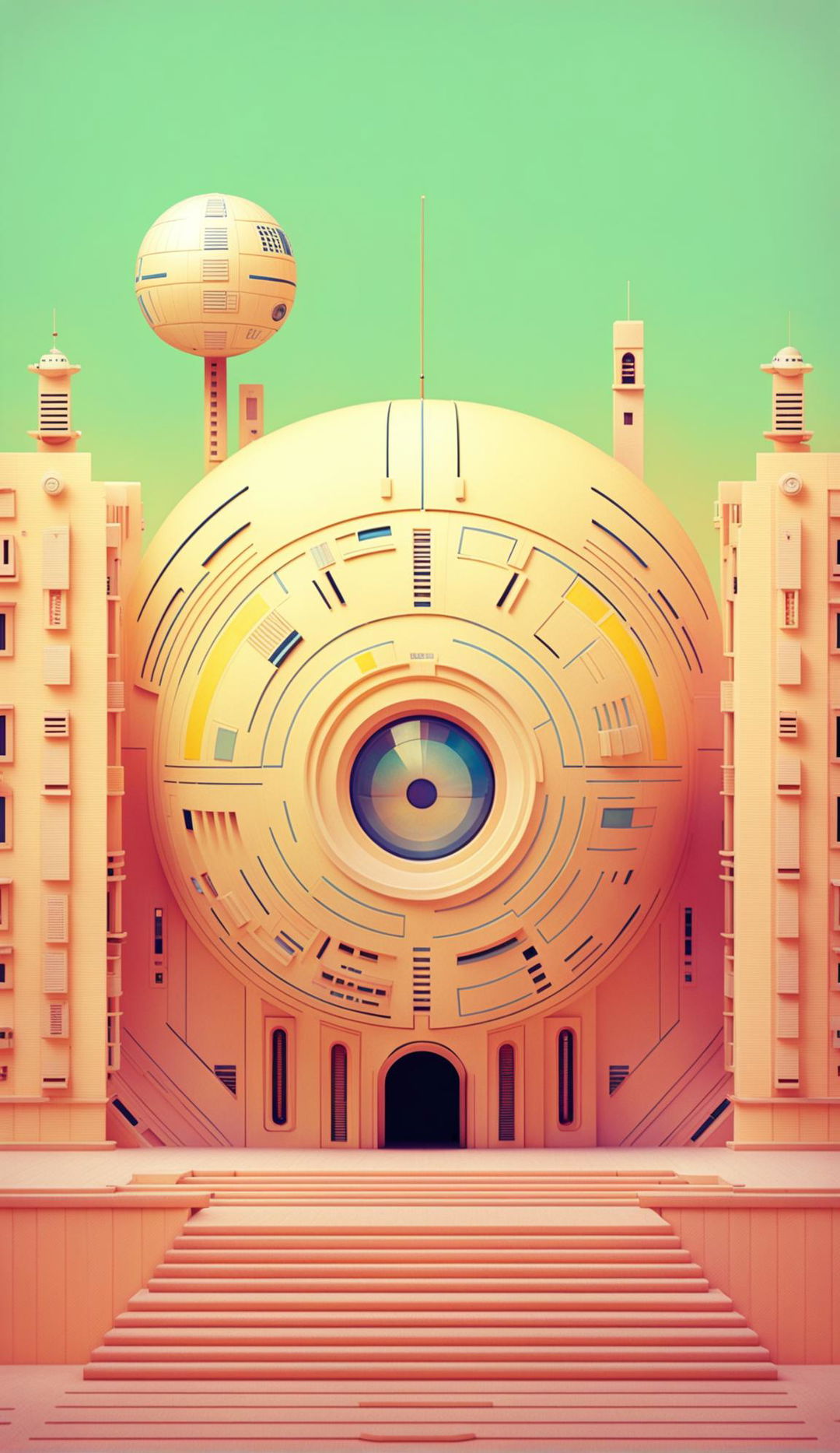 32k Star Wars poster featuring Wes Anderson-inspired Death Star on a 200mm canvas.