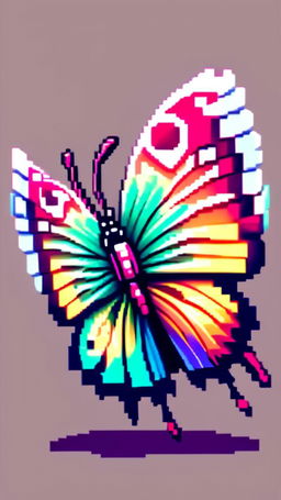 Pixel art profile picture featuring a vibrant butterfly with intricate patterns and gradient colors on its wings against a simple white background