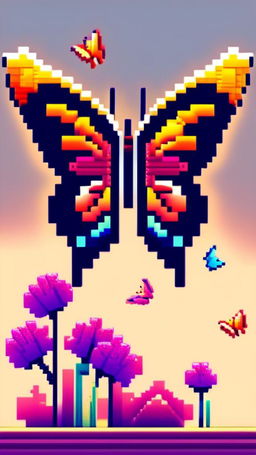 Pixel art profile picture featuring a vibrant butterfly with intricate patterns and gradient colors on its wings against a simple white background