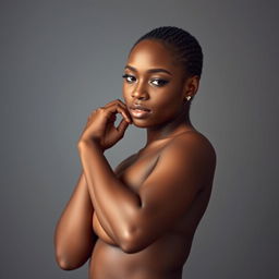 A stunning portrait of a confident black woman posed gracefully, showcasing her natural beauty