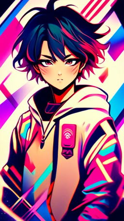 Anime-style profile picture with an abstract background serving as an iPhone wallpaper