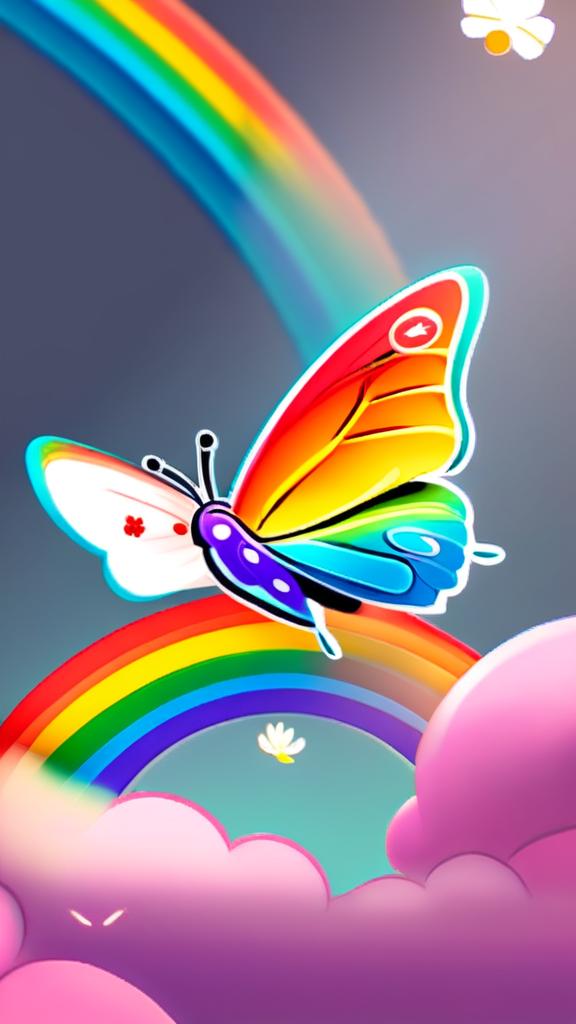 Profile picture of a butterfly riding a rainbow.