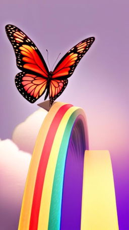 Profile picture of a butterfly riding a rainbow.