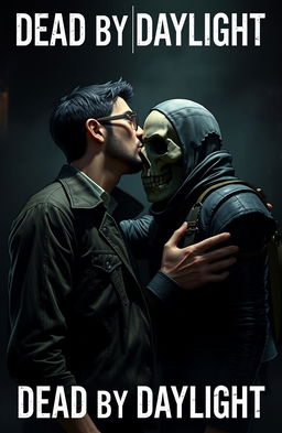 A romantic and intense scene featuring the video game characters Dwight Fairfield and The Skull Merchant from Dead By Daylight