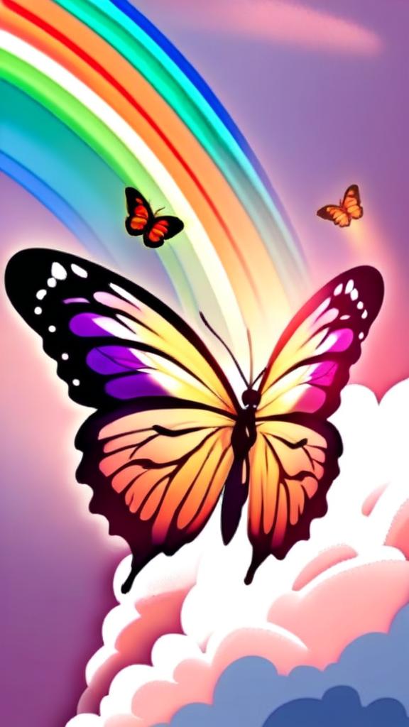 Profile picture of a butterfly riding a rainbow.