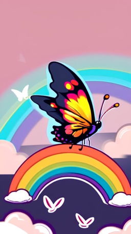 Profile picture of a butterfly riding a rainbow.