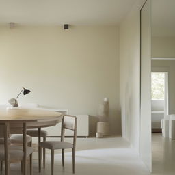 A simple, elegantly designed interior with minimal furnishings and a neutral color palette.