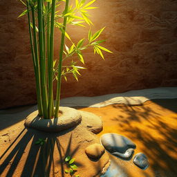 A visual interpretation of an independent and adaptable philosophy, incorporating elements of bamboo, earth, and water