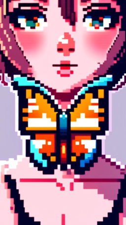 Pixel art profile picture of a butterfly on a white background.