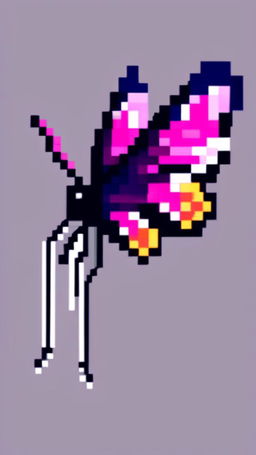 Pixel art profile picture of a butterfly on a white background.