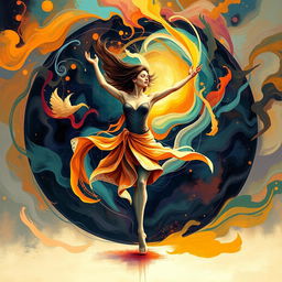 An artistic representation of the connection between mind and body, showcasing a confident figure in motion, expressing freedom and grace