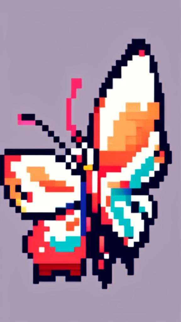 Pixel art profile picture of a butterfly on a white background.