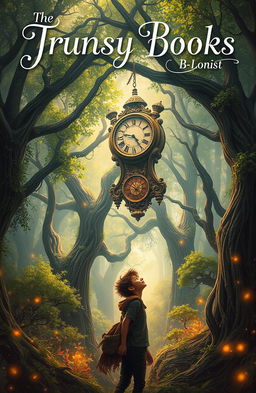 A fantasy book cover depicting a vast, mystical forest filled with towering trees and vibrant greenery