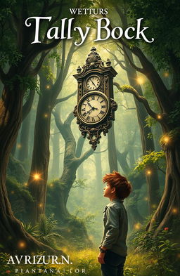 A fantasy book cover depicting a vast, mystical forest filled with towering trees and vibrant greenery