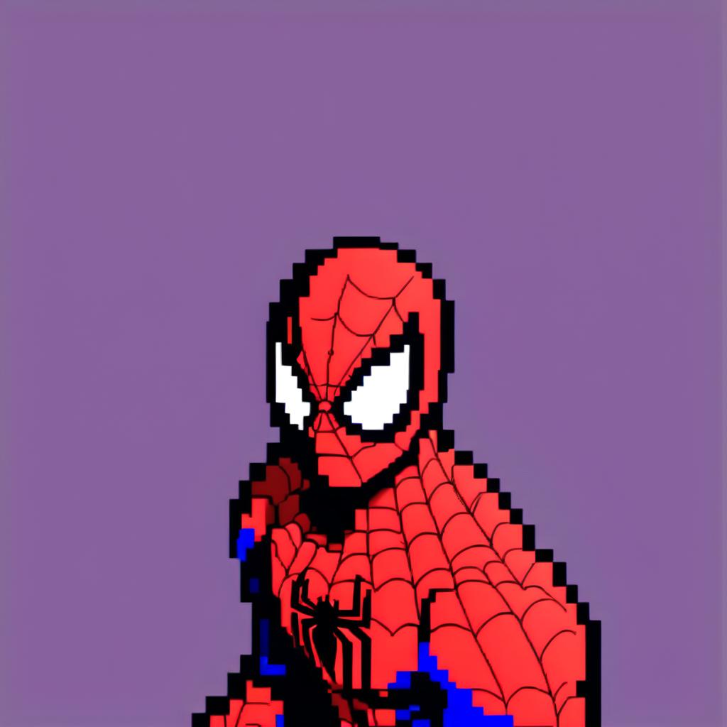 Pixel art profile picture of Marvel's Spiderman in his iconic red and blue suit against a black background.