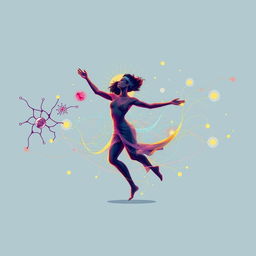 A conceptual artwork illustrating the philosophy of brain and body connectivity, showcasing a confident figure in motion, embodying the essence of freedom and self-assurance
