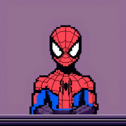 Pixel art profile picture of Marvel's Spiderman in his iconic red and blue suit against a black background.