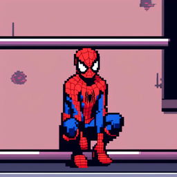 Pixel art profile picture of Marvel's Spiderman in his iconic red and blue suit against a black background.