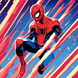 Pixel art profile picture of Marvel's Spiderman in his iconic red and blue suit set against a cosmic backdrop.