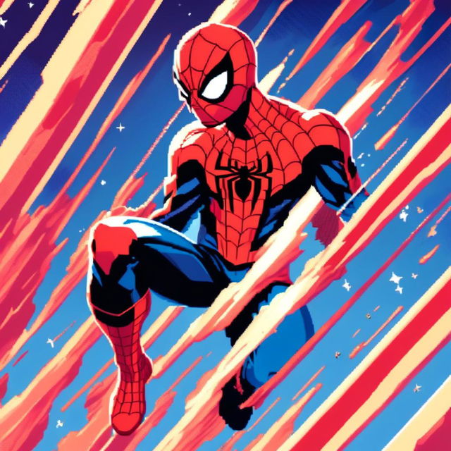 Pixel art profile picture of Marvel's Spiderman in his iconic red and blue suit set against a cosmic backdrop.