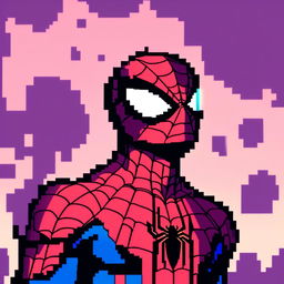 Pixel art profile picture of Marvel's Spiderman in his iconic red and blue suit set against a cosmic backdrop.