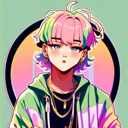 Anime-style rapper with pastel-colored hair and outfit in a circular profile picture with a pastel background.