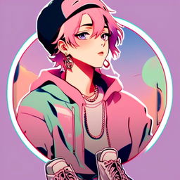 Anime-style rapper with pastel-colored hair and outfit in a circular profile picture with a pastel background.